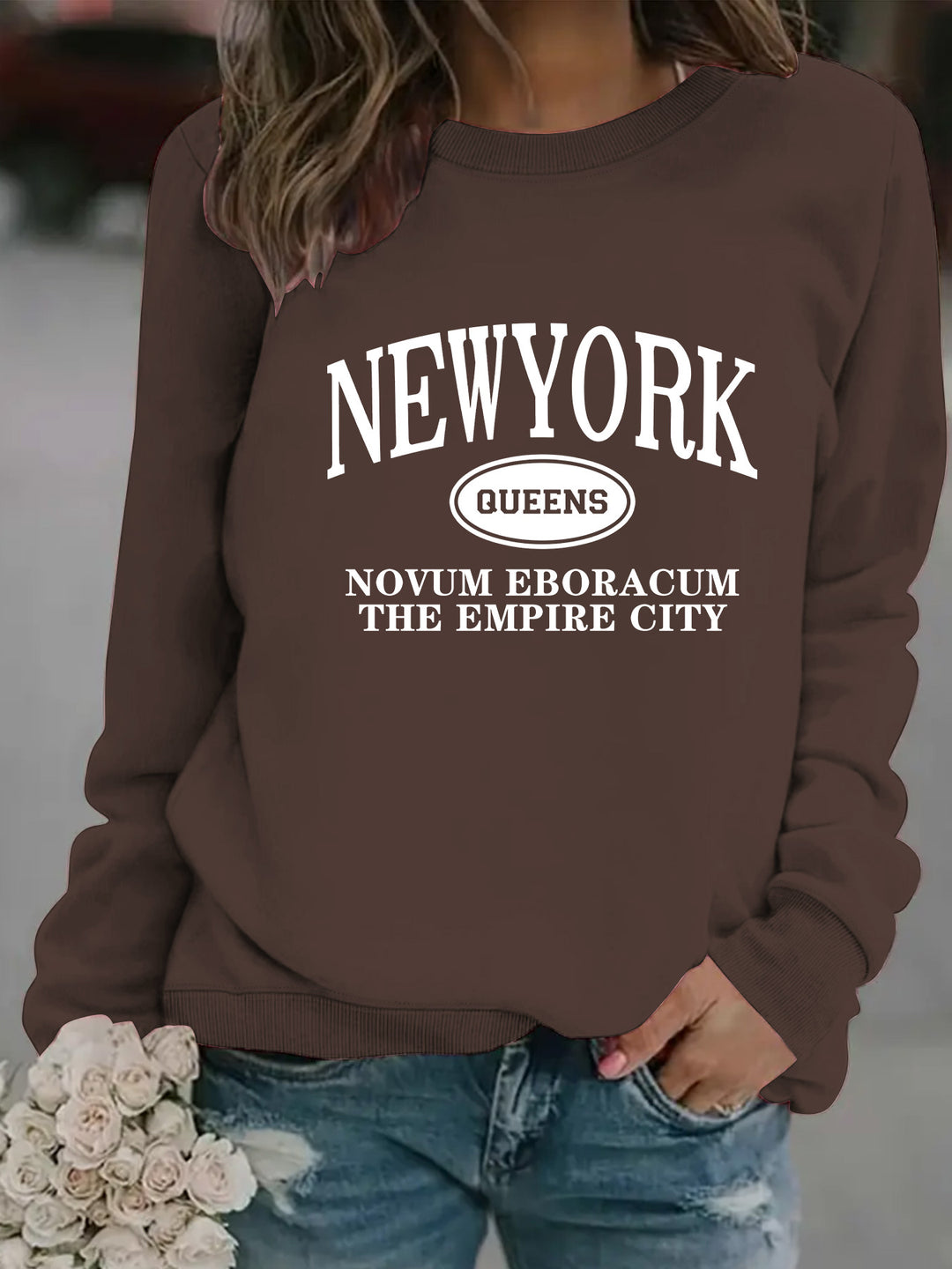 Damen Sweatshirt mit stylischem New Yorker Schriftzug Drune