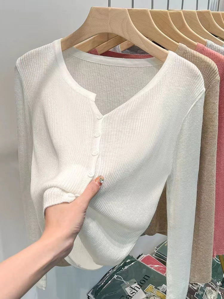 Damen figurbetonte Strickjacke mit elegantem Knopfverschluss und feiner Rippstruktur Drune