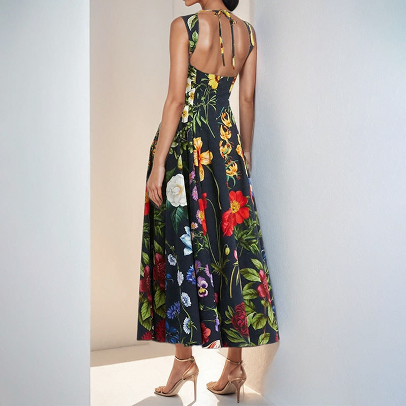Damen Maxikleid mit quadratischem Ausschnitt und lebhaftem Floraldesign Drune