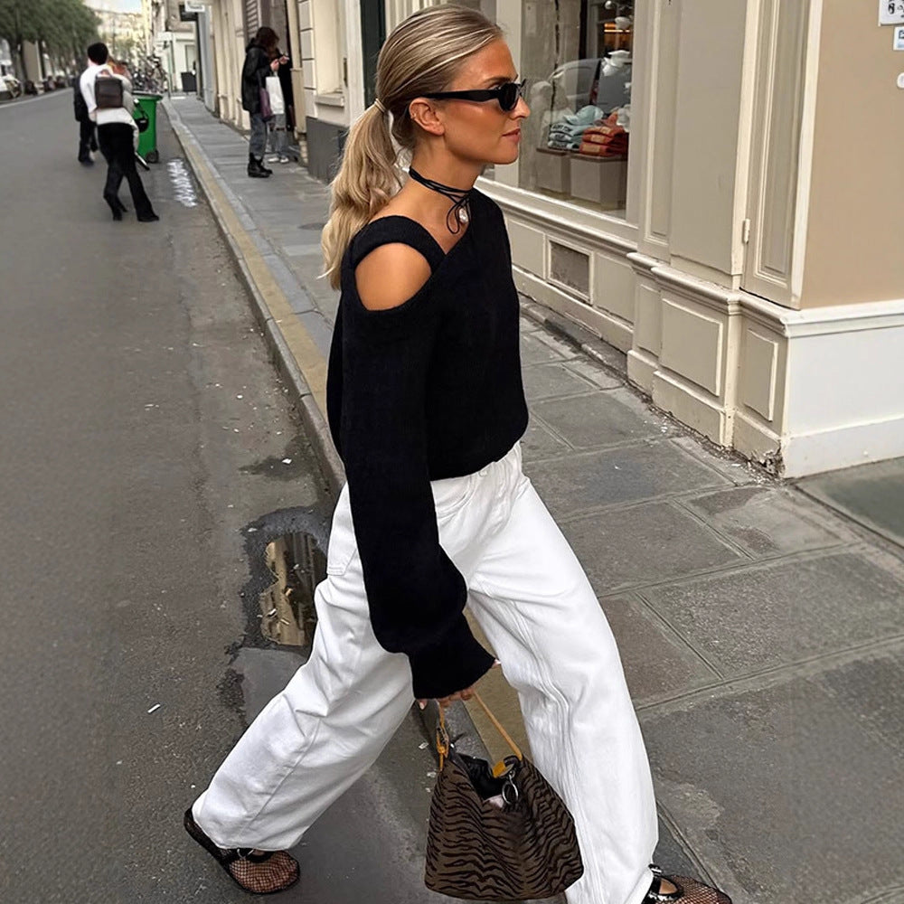 Damen Oversized Strickpullover mit Cut-Out-Ärmeln Drune