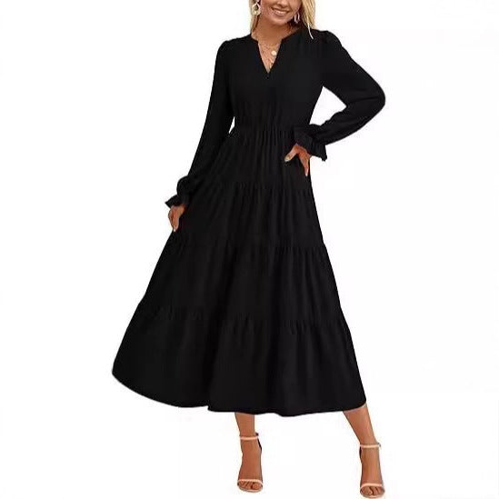 Damen Langärmliges Maxi-Kleid mit Volants Drune
