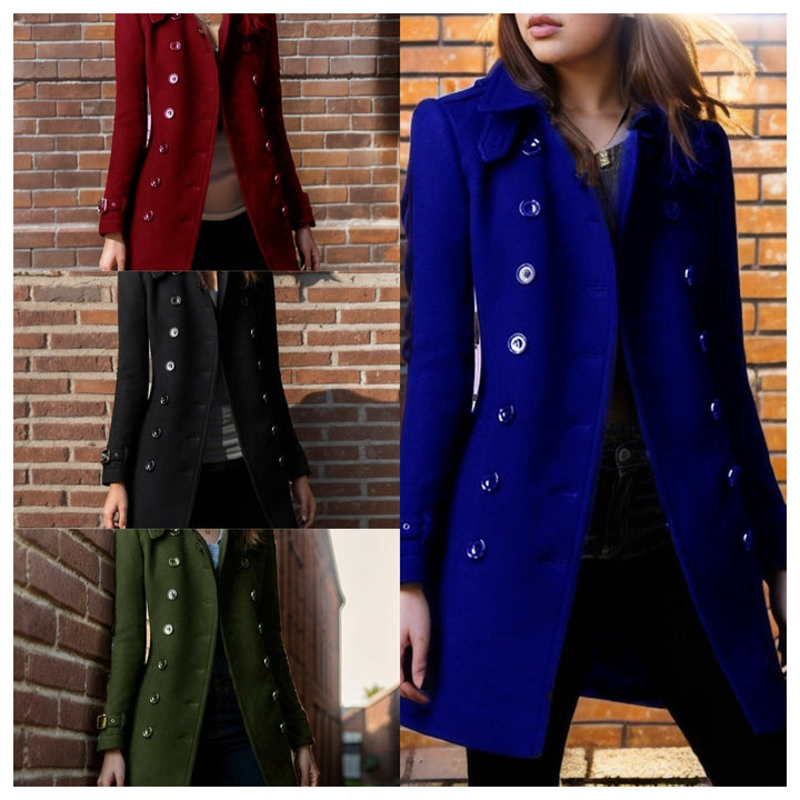 Damen eleganter Trenchcoat mit doppelter Knopfreihe und gewichtetem Kragen Drune
