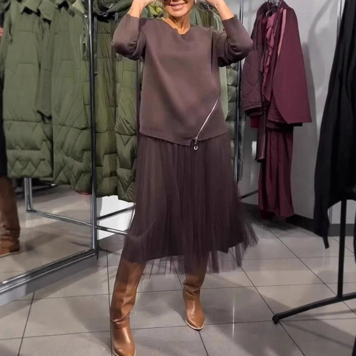 Damen trendiger, asymmetrischer Pullover mit Drapierung Drune