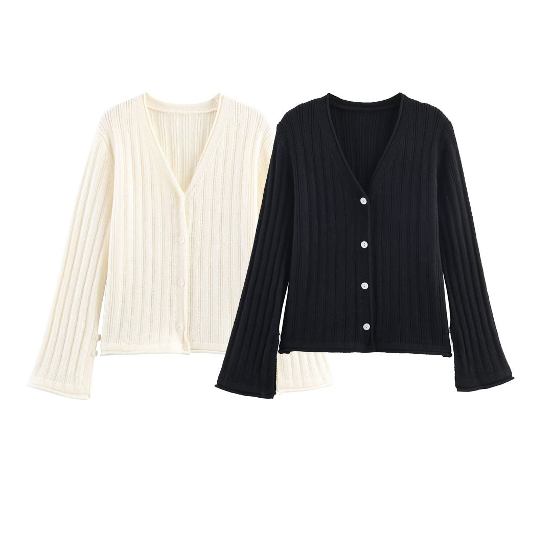 Damen Strickjacke mit Rippstruktur und eleganten Knopfdetails Drune