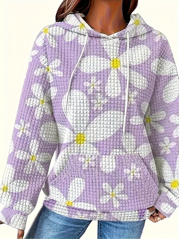 Damen lockerer Kapuzenpullover mit farbenfrohem Blumendesign Drune