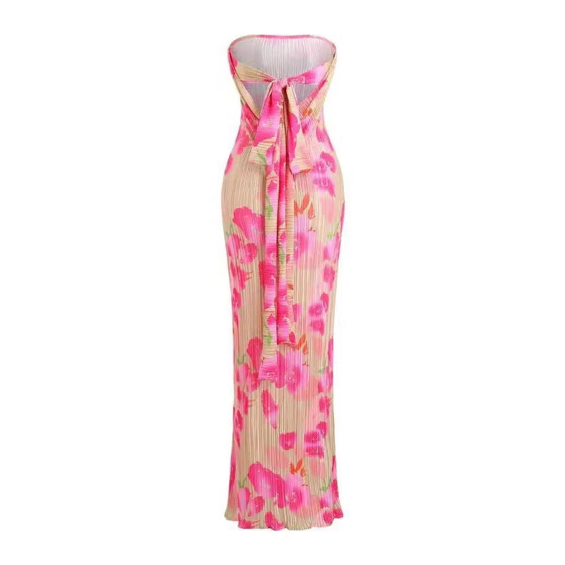 Damen figurbetontes Strapless-Kleid mit floralen Elementen Drune