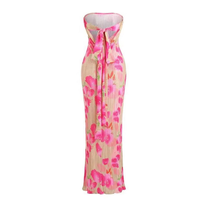Damen figurbetontes Strapless-Kleid mit floralen Elementen Drune