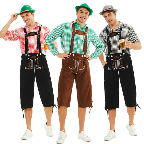 Herren nan traditionelle bayerische Trachtenlederhose knielang mit bestickten Hosenträgern Drune