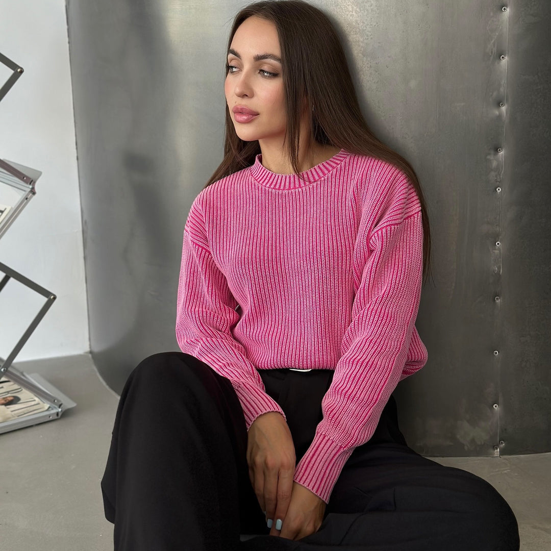 Damen Grobstrickpullover mit modischem Rippenmuster Drune