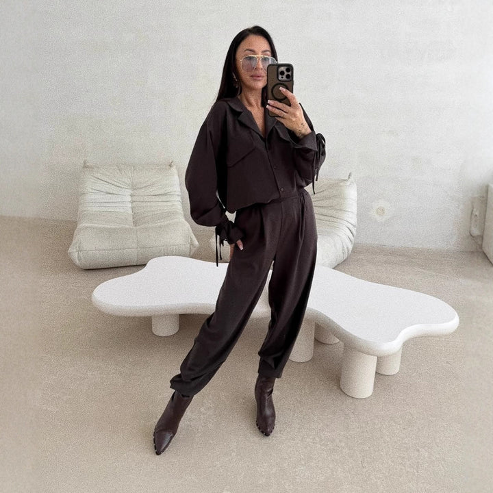 Damen Zweiteiler mit modischer Bluse und eleganter Hose Drune