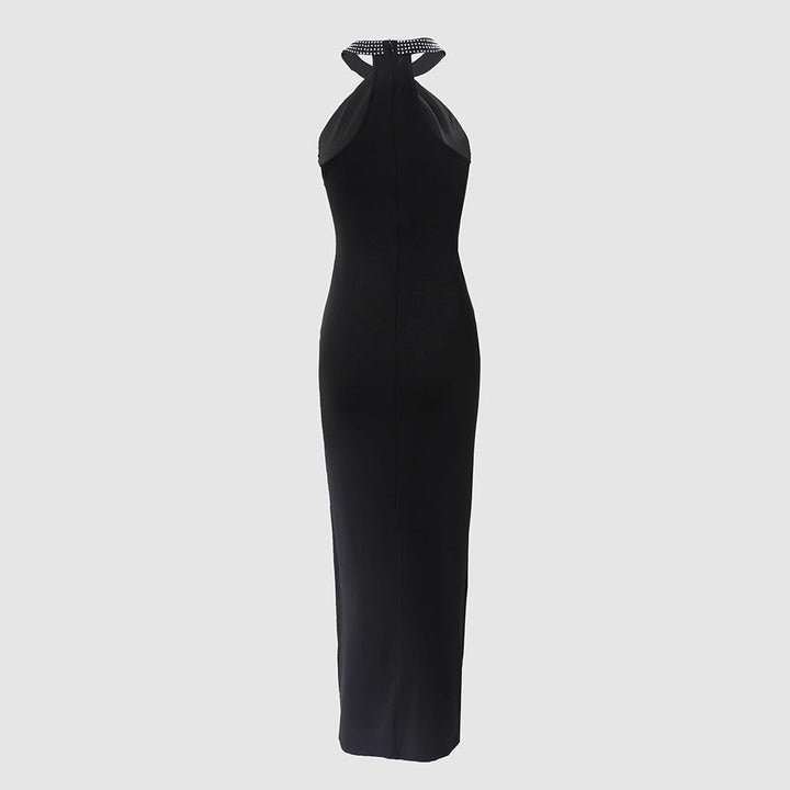 Damen glamouröses Abendkleid mit Chiffon-Schnitt und funkelndem Halsbereich Drune