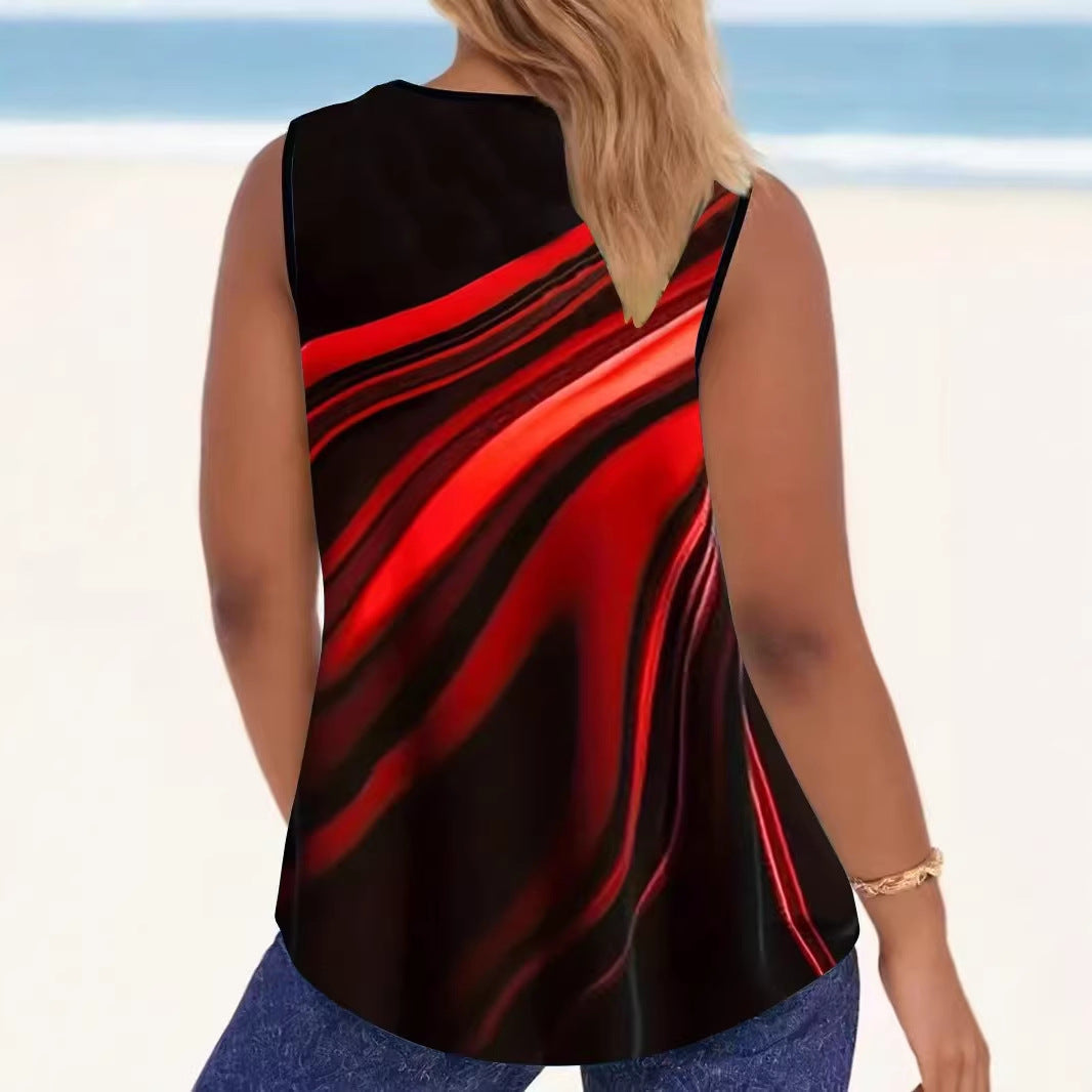 Damen Elegantes ärmelloses Oberteil mit modernem Wellendesign Drune