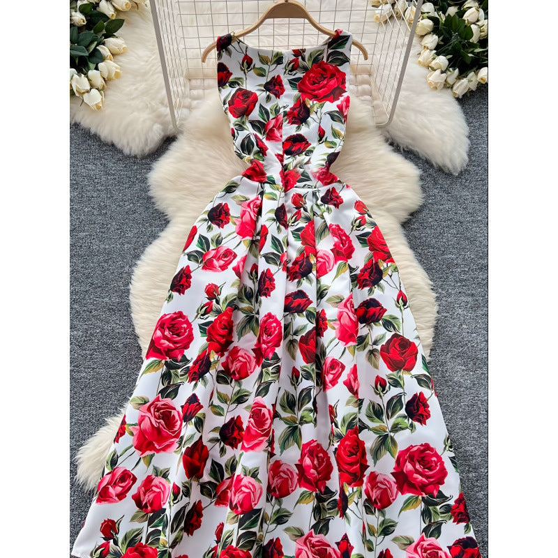 Damen A-Linien Kleid mit floralen Mustern und schwingendem Saum Drune