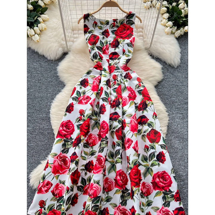 Damen A-Linien Kleid mit floralen Mustern und schwingendem Saum Drune