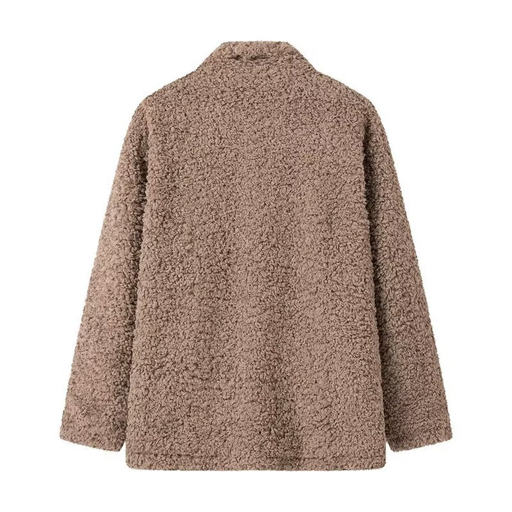 Damen kuschelige Fleecejacke mit Knopfverschluss und hohen Kragen Drune