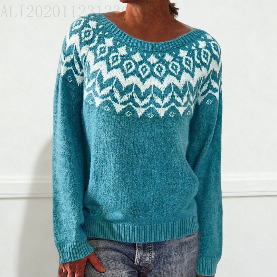 Damen nan Norwegerpullover aus Wollmix mit Rundhalsausschnitt und traditionellem Fair-Isle-Yoke Drune