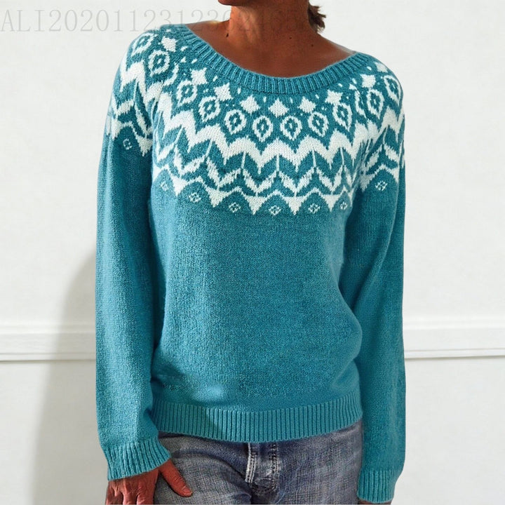 Damen nan Norwegerpullover aus Wollmix mit Rundhalsausschnitt und traditionellem Fair-Isle-Yoke Drune