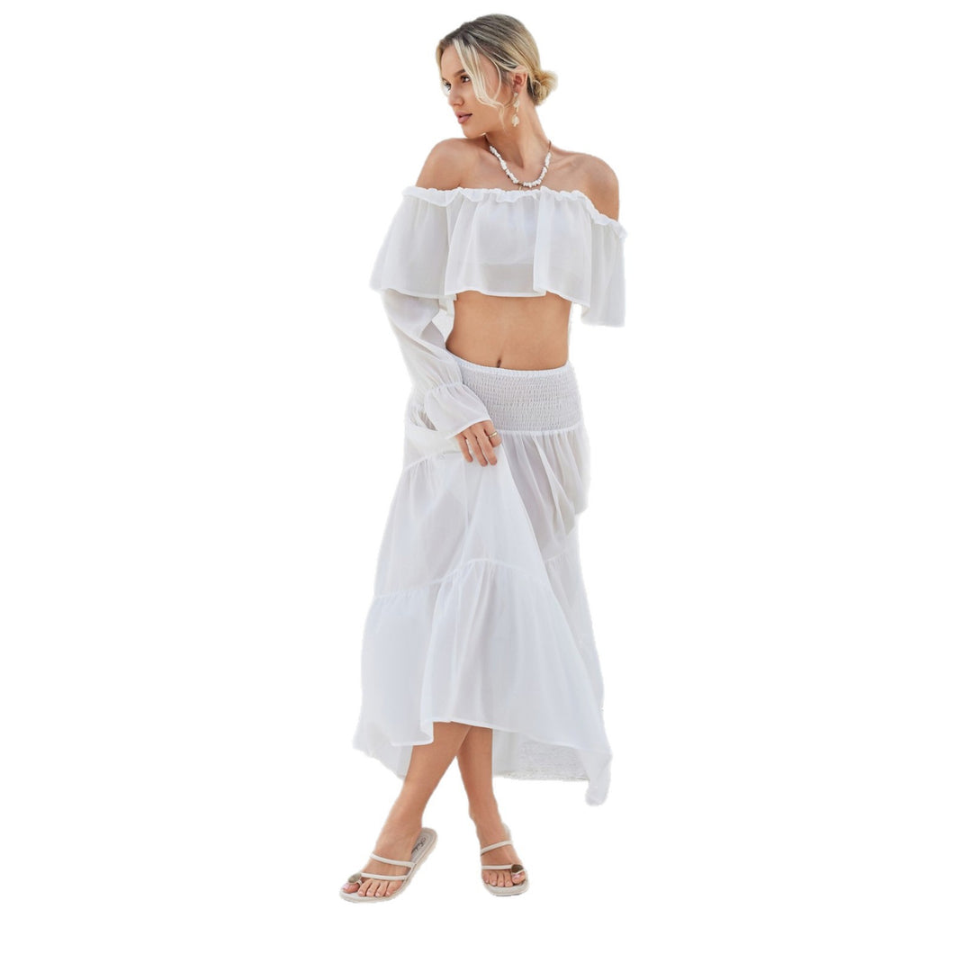 Damen lässiges Crop-Top und Maxirock Set Drune