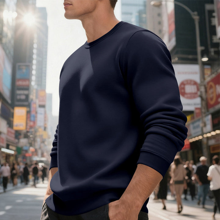 Herren nan weiches Rundhals-Sweatshirt aus Baumwollmix mit gerippten Bündchen und relaxed Fit Drune