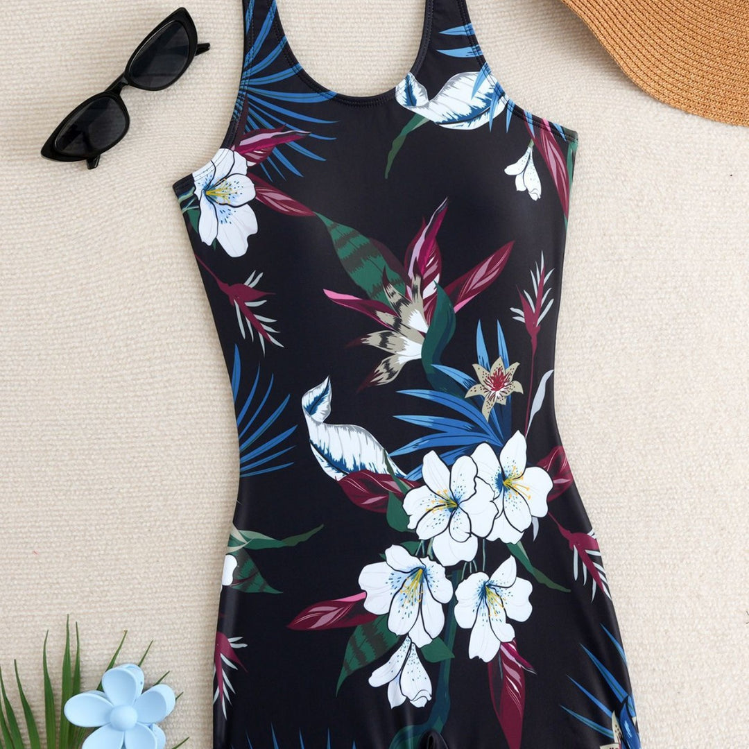 Damen Einteiler Badeanzug mit floralen Mustern und sportlichem Schnitt Drune