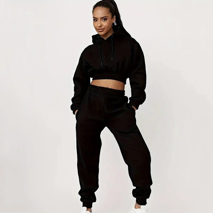 Damen cropped Sweat-Anzug mit Kordelzug und elastischem Bund Drune