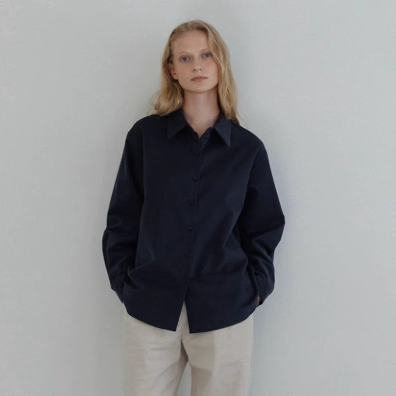 Damen Elegante und lockere Bluse mit schmalem Kragen Drune