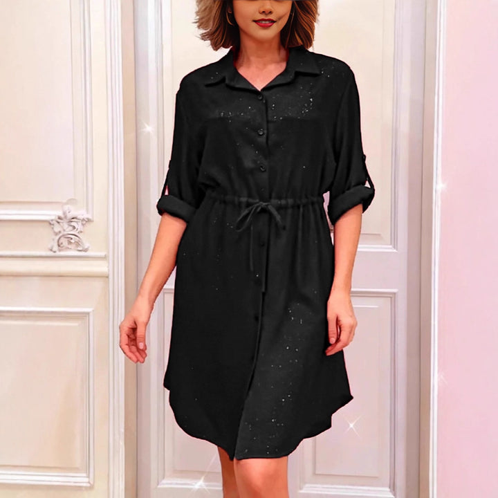 Damen Hemdblusenkleid mit Taillenzug und schimmernden Akzenten Drune