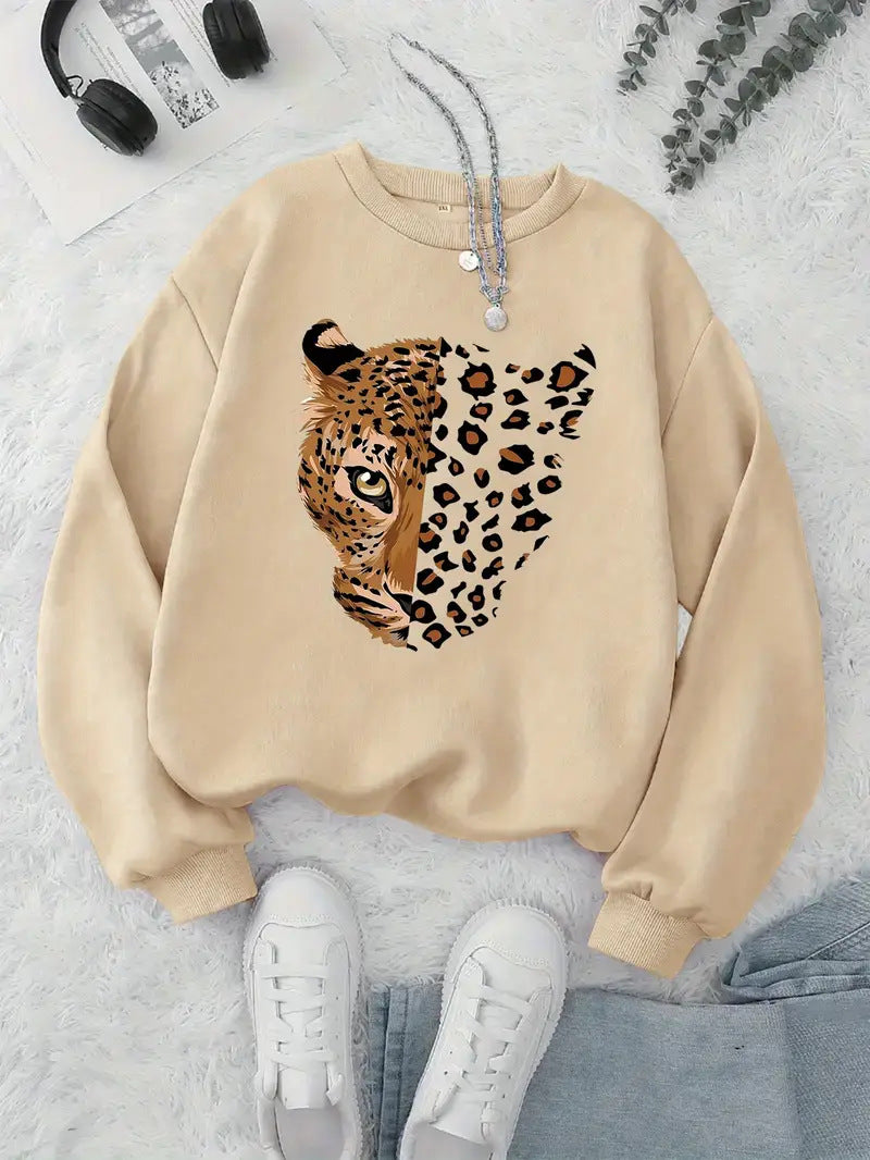 Damen Sweatshirt mit Leopardenmotiven Drune