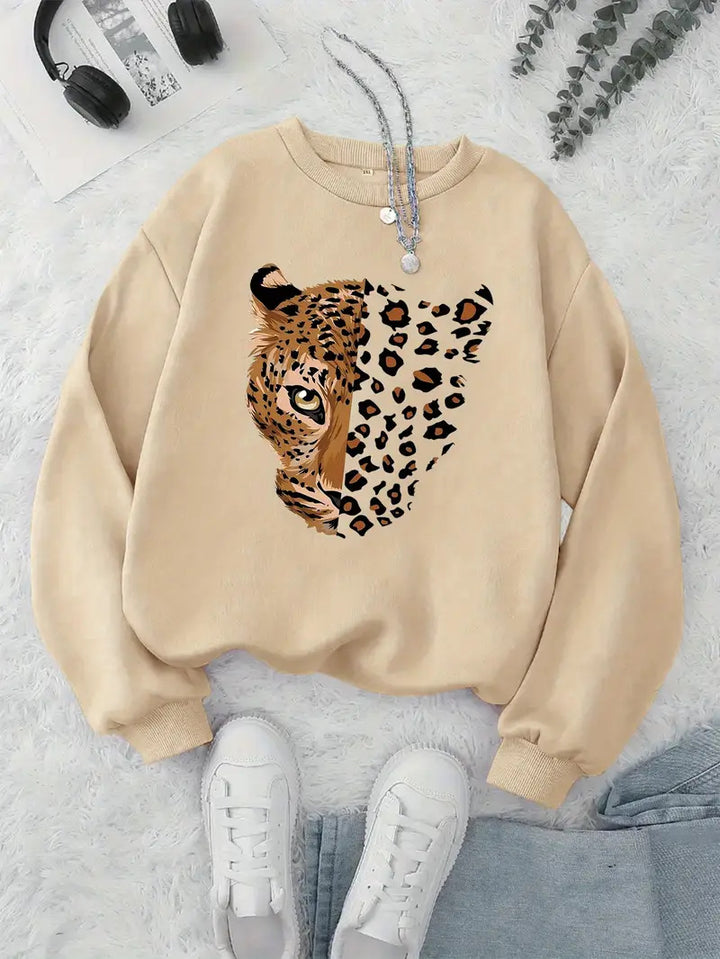Damen Sweatshirt mit Leopardenmotiven Drune