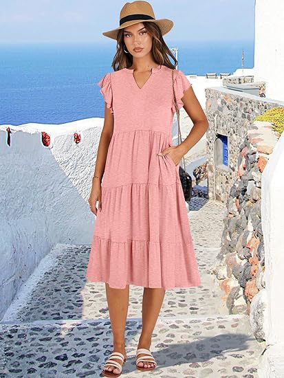 Damen Freizeit-Maxikleid mit überraschenden Rüschendetails und praktischen Taschen Drune
