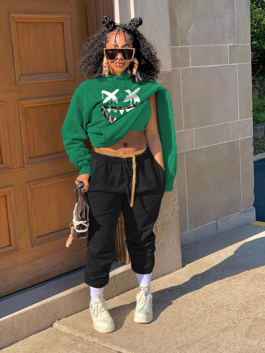 Damen Kapuzenpullover und Jogginghose Set mit kreativem Motiv Drune