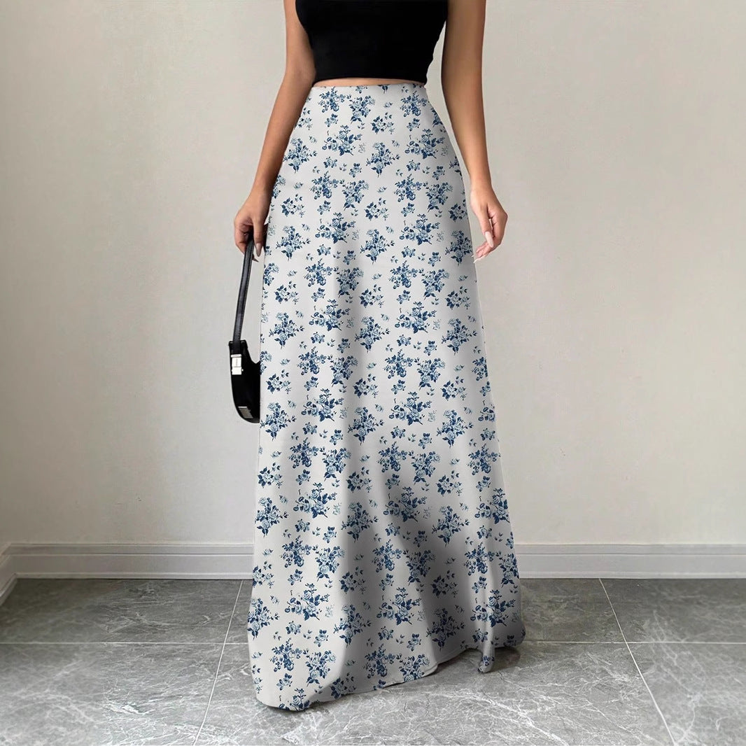 Damen Maxirock mit floralem Muster und seitlichen Schlitzen Drune