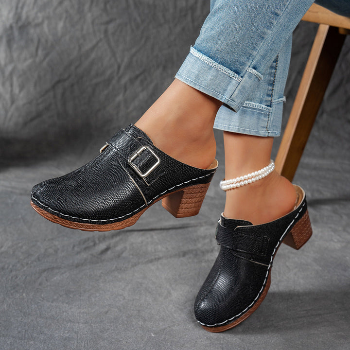 Damen Clogs mit modischem Schnallen-Design und komfortablem blockiertem Absatz Drune