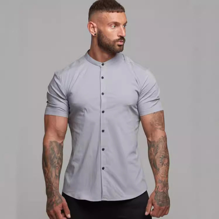Herren Kurzarm-Hemd mit modernem Stehkragen und elegantem Schnitt Drune