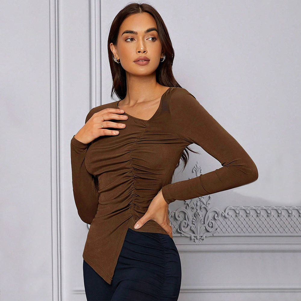 Damen figurbetontes Langarmoberteil mit asymmetrischem Drapierungsdesign Drune