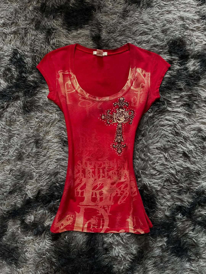 Damen modisches T-Shirt mit einzigartigem Cross-Design Drune
