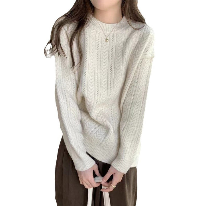 Damen Grobstrickpullover mit modernem Zopfmuster und hohem Rundhalsausschnitt Drune