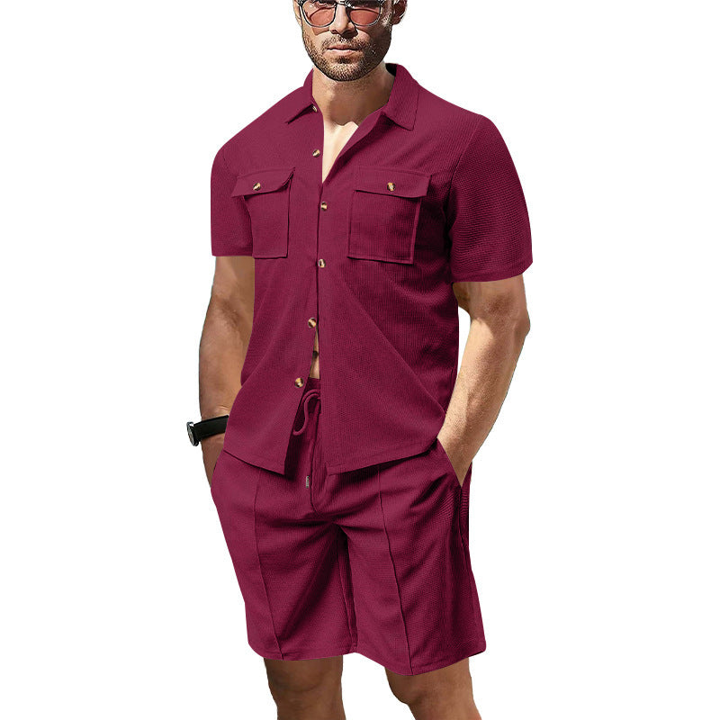 Herren lässiges Kurzarm-Hemd und Shorts-Set mit praktischen Taschen Drune