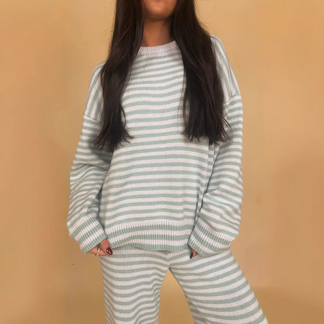 Damen lässiges Strick-Set mit breitem Schnitt und gestreiftem Design Drune