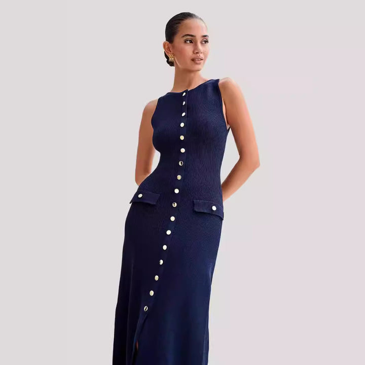Damen Strick-Maxikleid mit durchgehendem Knopfverschluss Drune