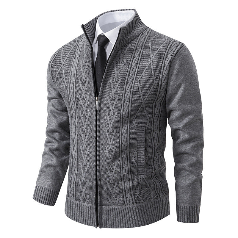 Herren Strickjacke mit Zopfmuster und durchgehendem Reißverschluss Drune