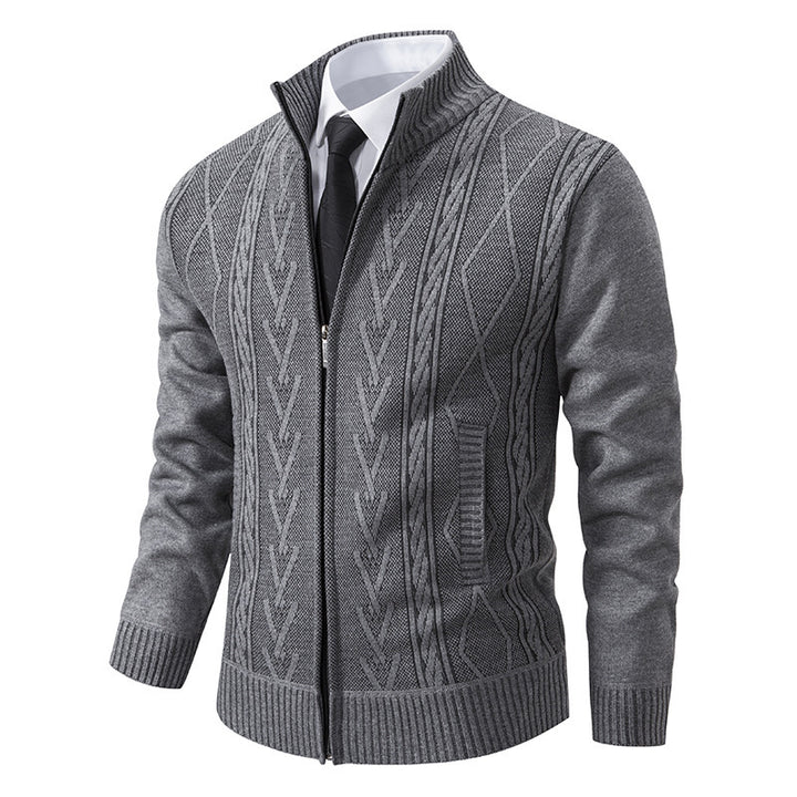 Herren Strickjacke mit Zopfmuster und durchgehendem Reißverschluss Drune