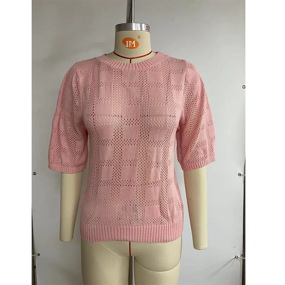 Damen luftiges Strickoberteil mit weitem Schnitt und modernen Lochmuster Drune