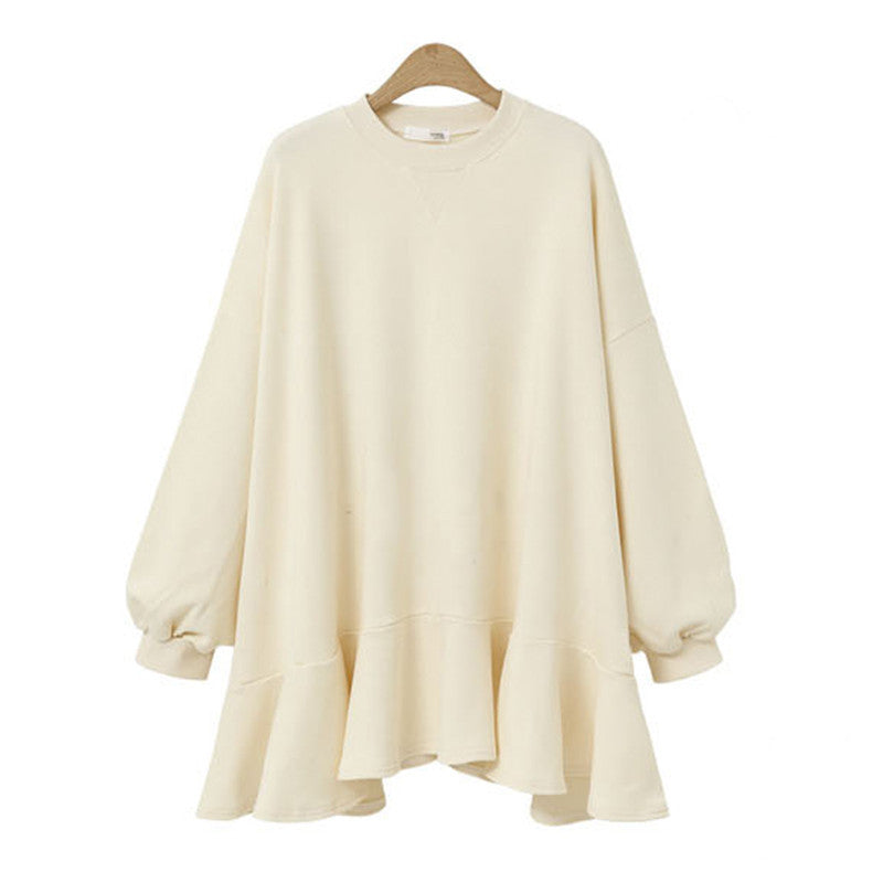Damen nan oversized Sweatshirtkleid mit Volantsaum und Ballonärmeln Drune
