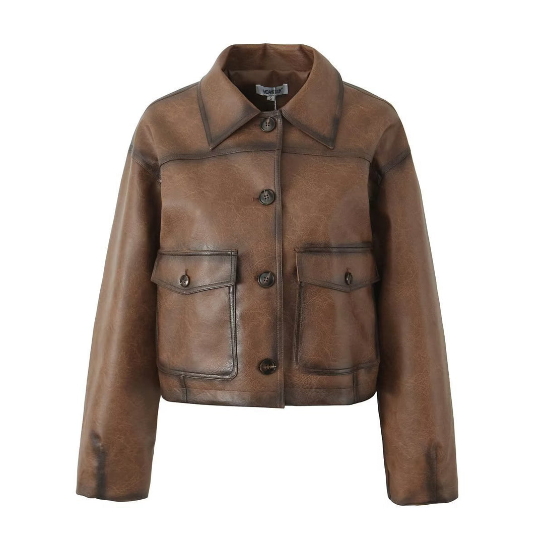 Damen Kunstlederjacke mit praktischen Taschen und modernem Schnitt Drune