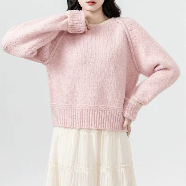 Damen Weicher Strickpullover mit weitem Schnitt und langen Ärmeln Drune