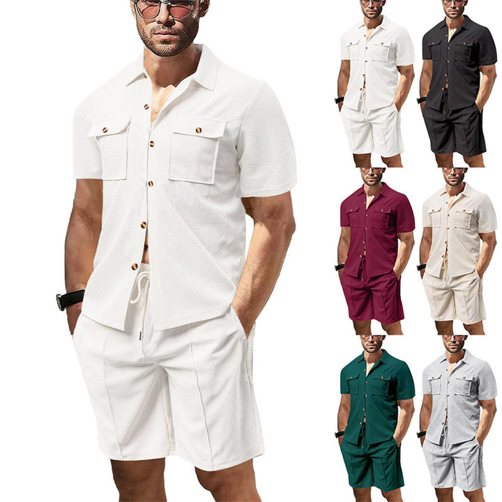 Herren lässiges Kurzarm-Hemd und Shorts-Set mit praktischen Taschen Drune