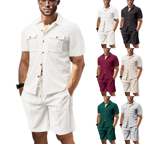 Herren lässiges Kurzarm-Hemd und Shorts-Set mit praktischen Taschen Drune