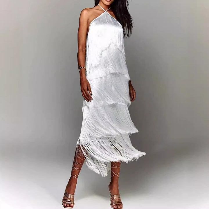 Damen Elegantes Fransen-Maxikleid mit schimmerndem Detail und raffinierter Passform Drune