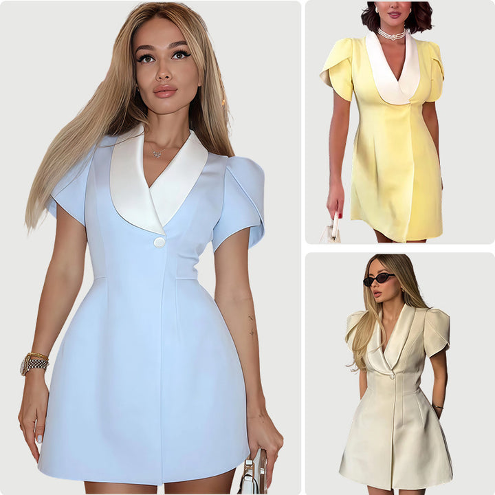 Damen Blazer-inspiriertes Kurzkleid mit eleganter Kragenpartie und Puffärmeln Drune